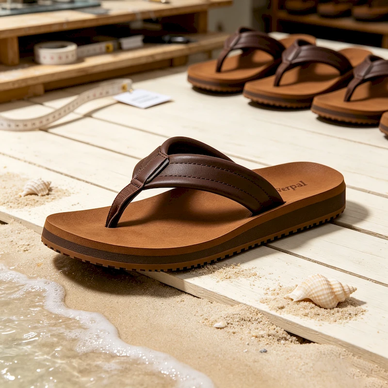 Men's genuine leather flip flops for beach and outdoor activities